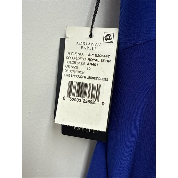 Adrianna Papell Size 12 Blue One Shoulder Jersey Maxi Dress Gown Cocktail Formal - Picture 9 of 11